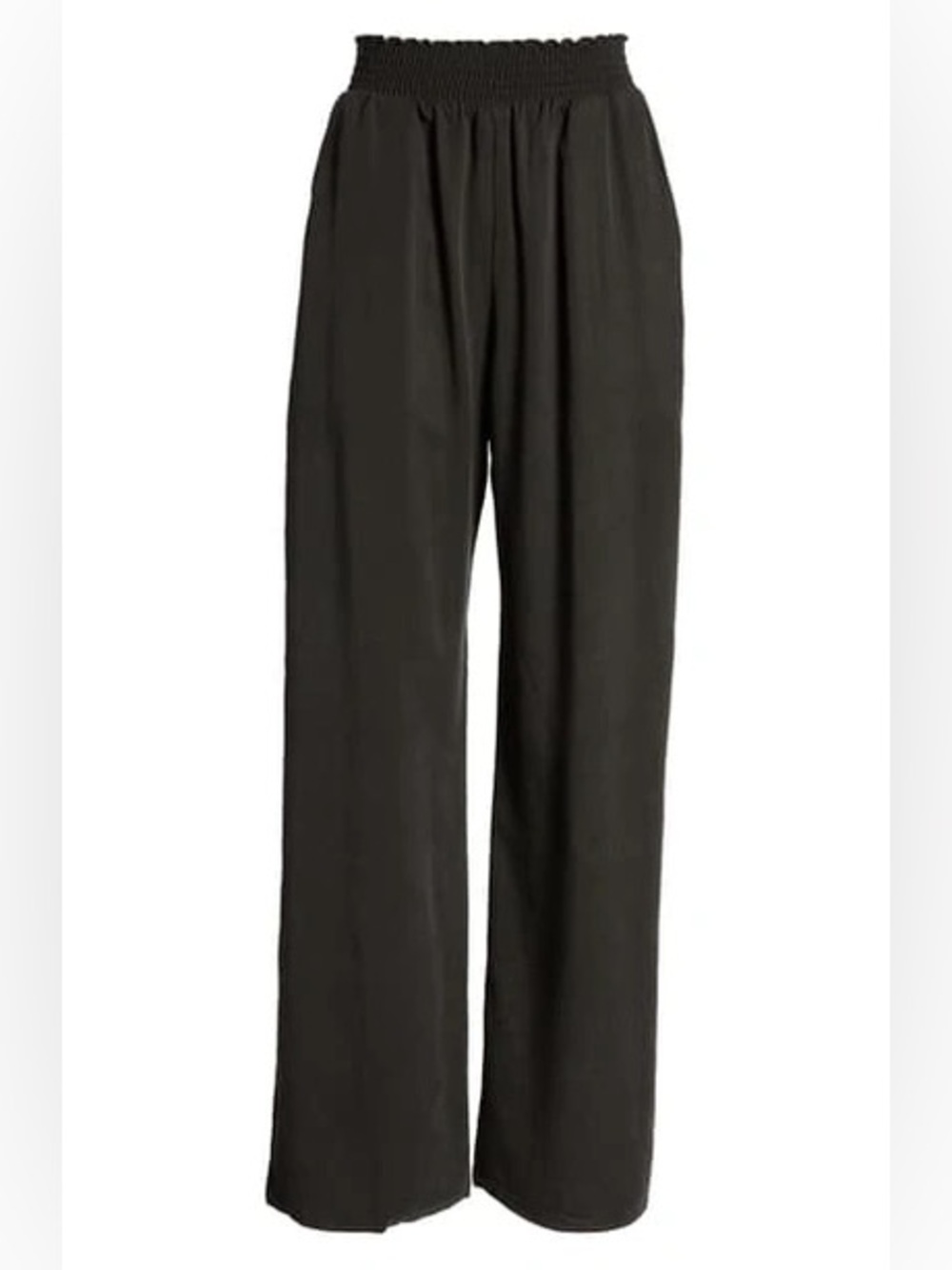 Reformation Luciano Wide Leg Pants Black S 100% Tencel Smocked High Rise Flowy